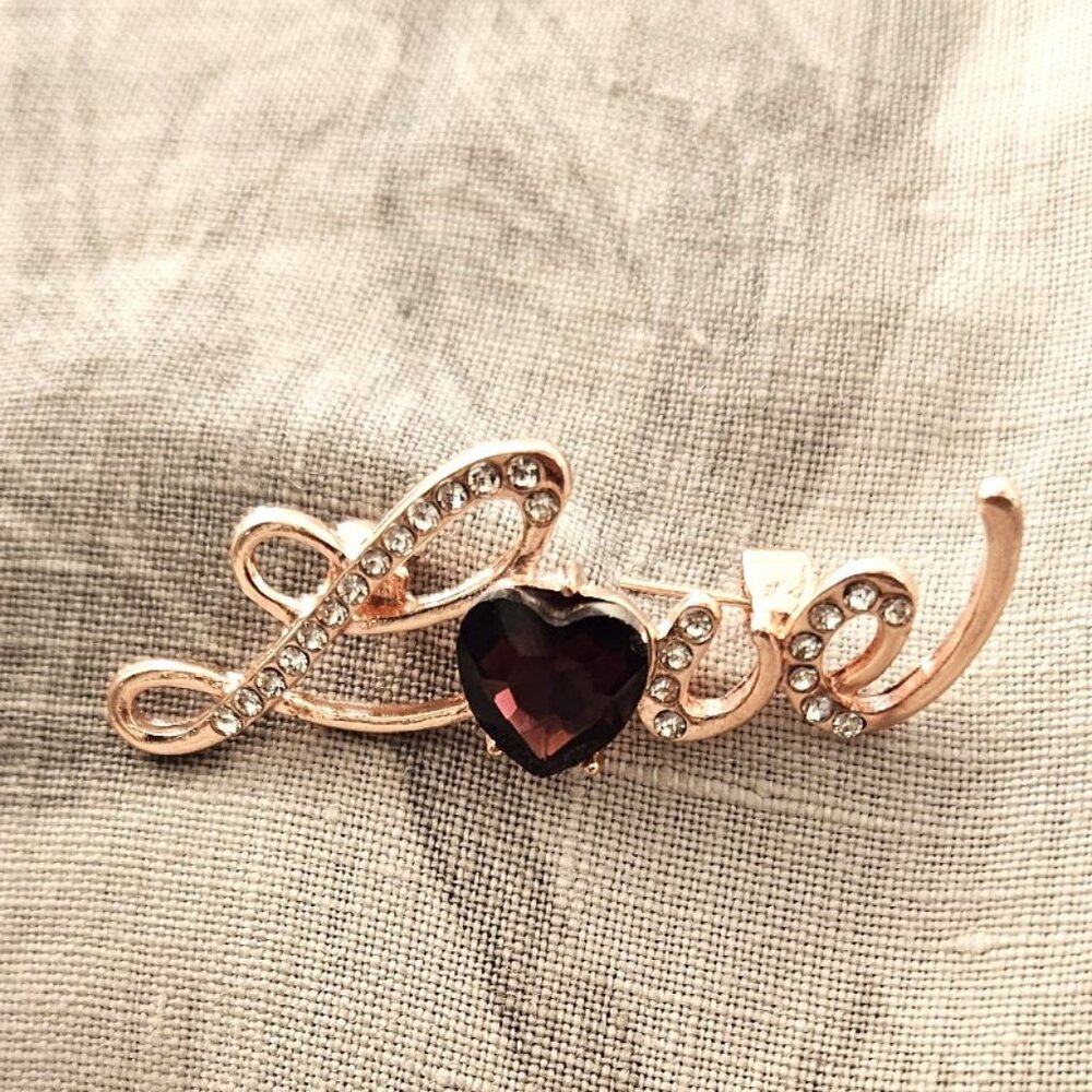 Rhinestone Love & Heart Pin